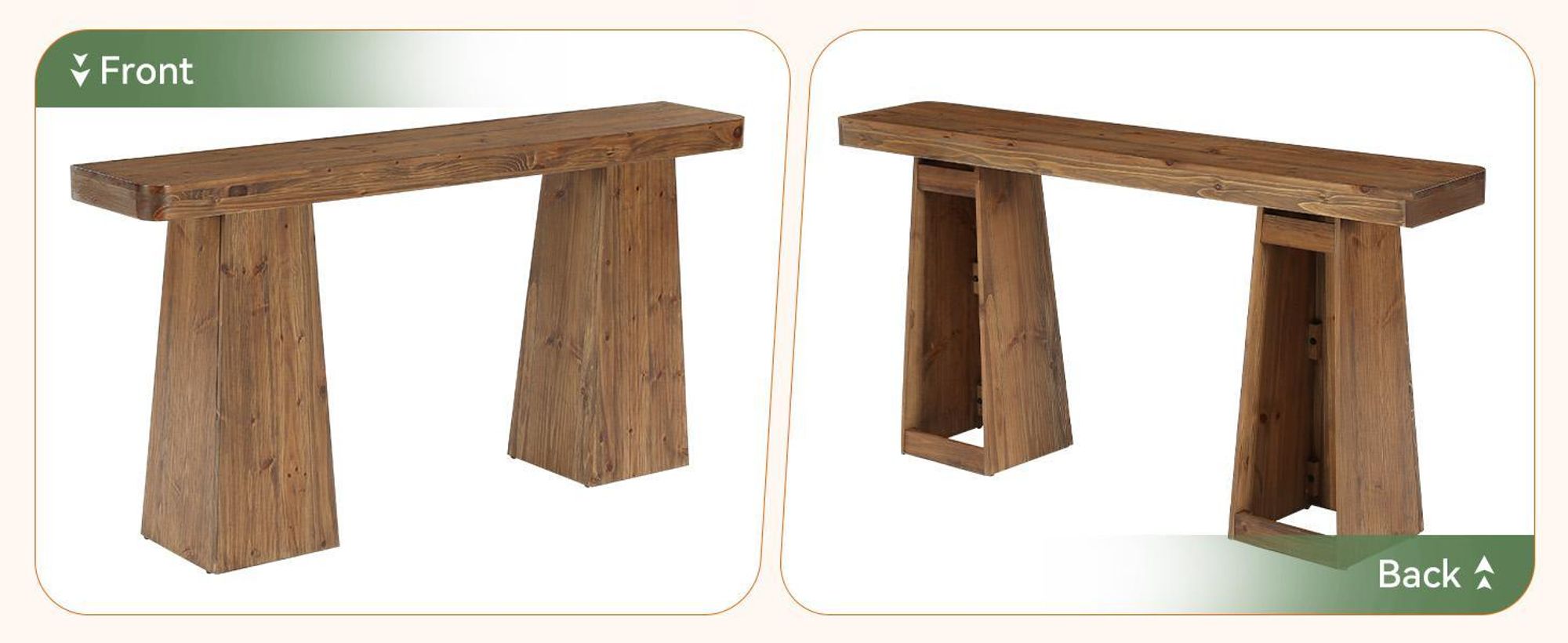 Console tafel van massief hout, 160 cm, salontafel voor achter de bank, landelijke stijl, smalle uitvoering, extra brede poten, ideaal voor de woonkamer, hal, of andere ruimtes