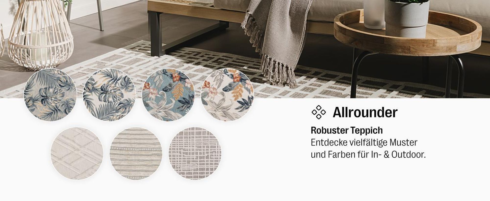benuta In- & Outdoor Teppich Flora Creme 120x170 cm Teppich Wohnzimmer Outdoorteppich Rechteckig Muster Kurzflor