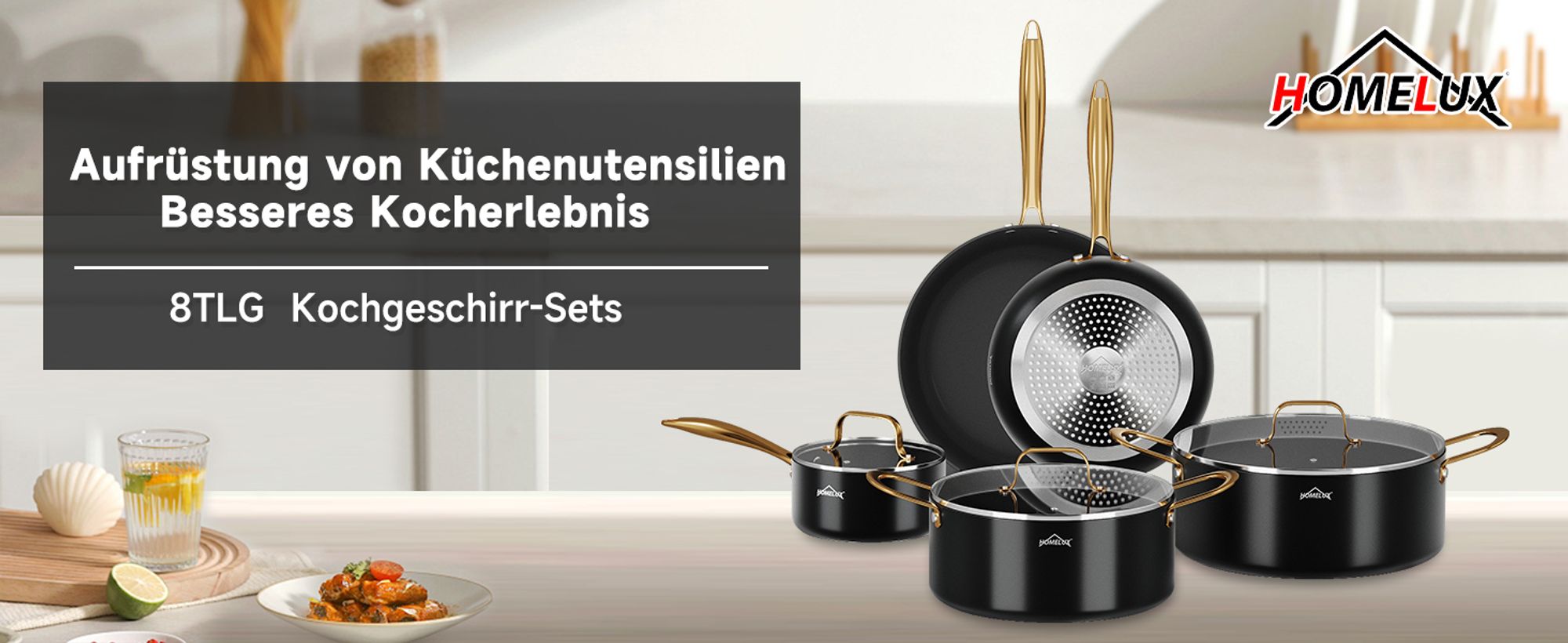Topfset, HOMELUX Topfset Induktion 8 teilig, Induktions Töpfe Set, Töpfe mit Glasdeckel, Kochtopf-Set, Töpfe und Pfannen set, HL8PC40B