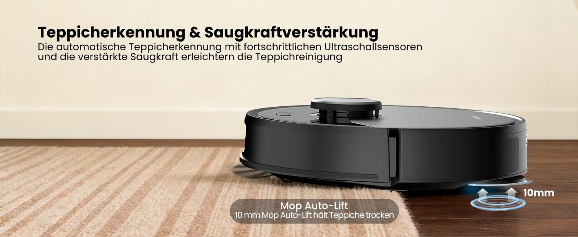 AIRROBO M2 Staubsauger Roboter, 10000Pa Saugroboter, Anti-Tangle-Bürsten, Wischroboter mit Lifting-Mopp