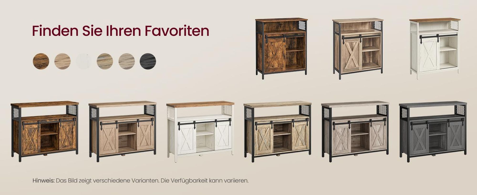 VASAGLE Sideboard Küchenschrank, mit 2 Schiebetüren, verstellbare Ablagen