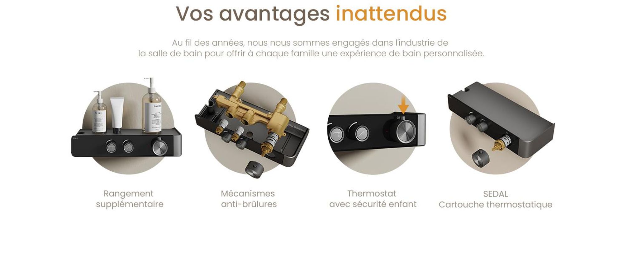 EMKE Système de douche avec thermostat divisé Anthracite mat Réglable en hauteur Barre de douche 3 jets Douchette à main Réglage du débit d'eau Montage flexible