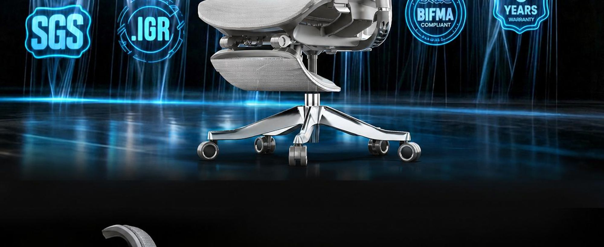 FLEXISPOT ErgoX Max Ergonomischer Bürostuhl bis 300 kg, mit Fußstütze, 4D Kopfstütze & 5D Armlehnen, Einteiliger Rücken- & Lendenstütze, Grau
