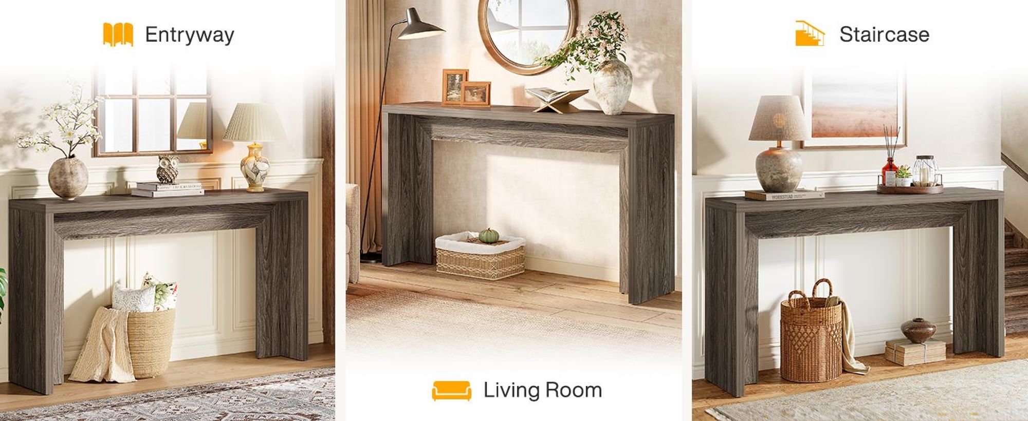 Tribesigns Konsolentisch im Landhausstil, 140 cm langer Sofatisch aus Holz mit Stauraum, Eingangstisch für Eingangsbereich, Flurtisch, Beistelltisch