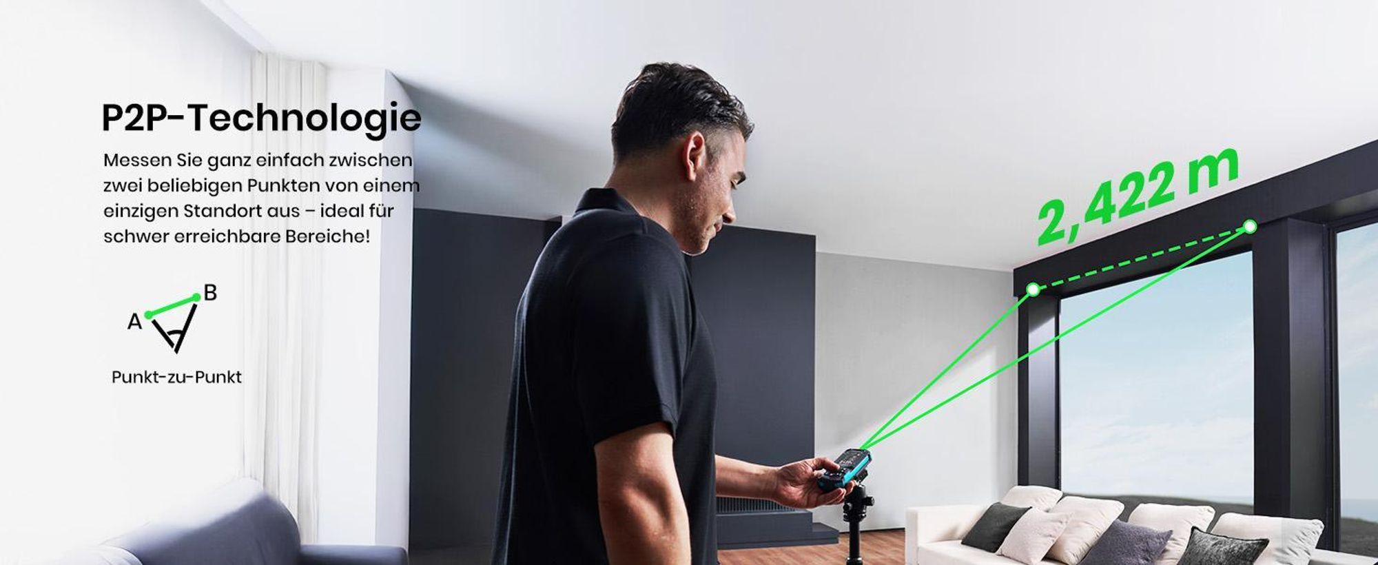 MiLESEEY S50 Télémètre laser 120m, faisceau vert, technologie P2P, connexion à l'application