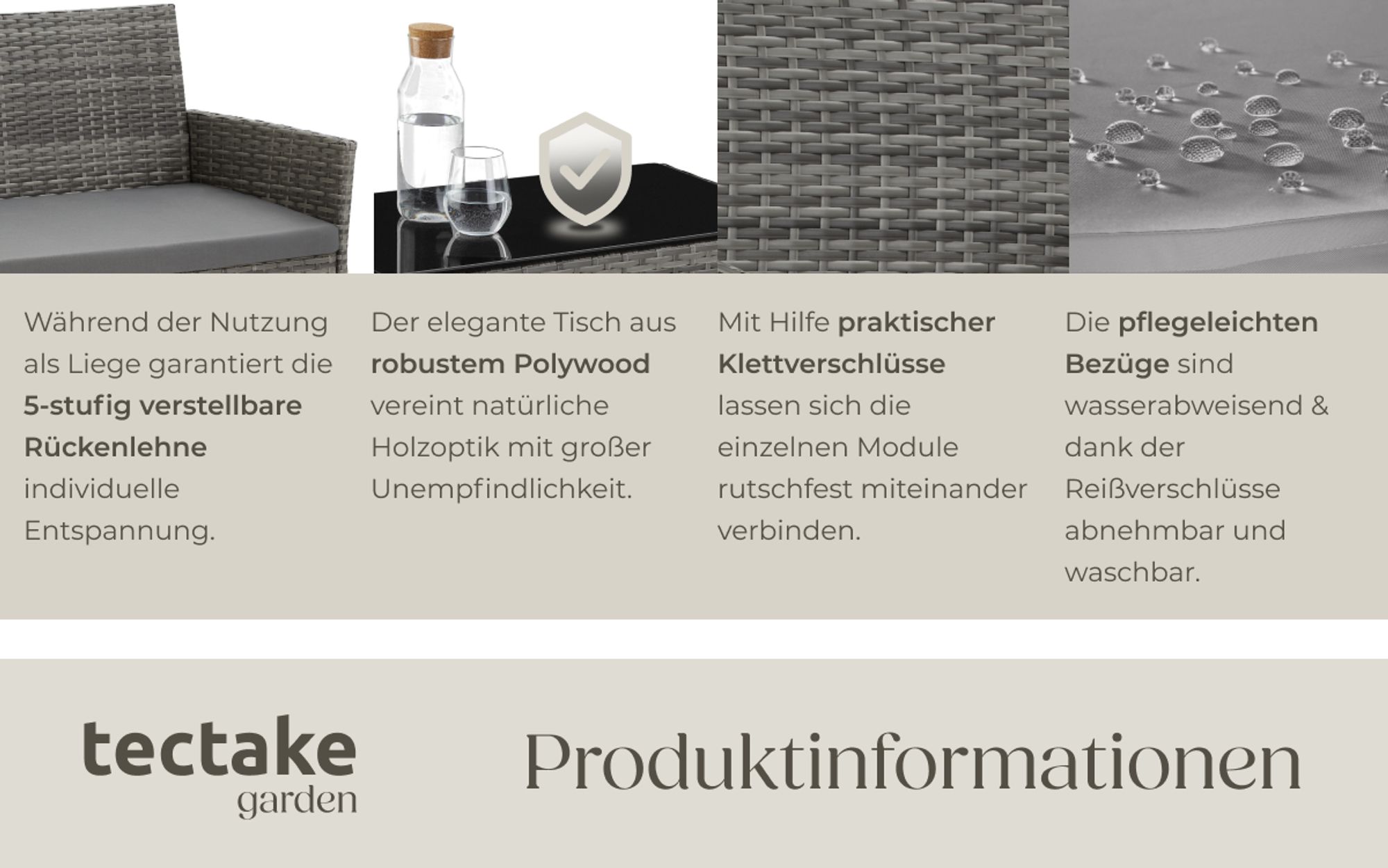 tectake® Rattan Gartenset Palese für 4 Personen