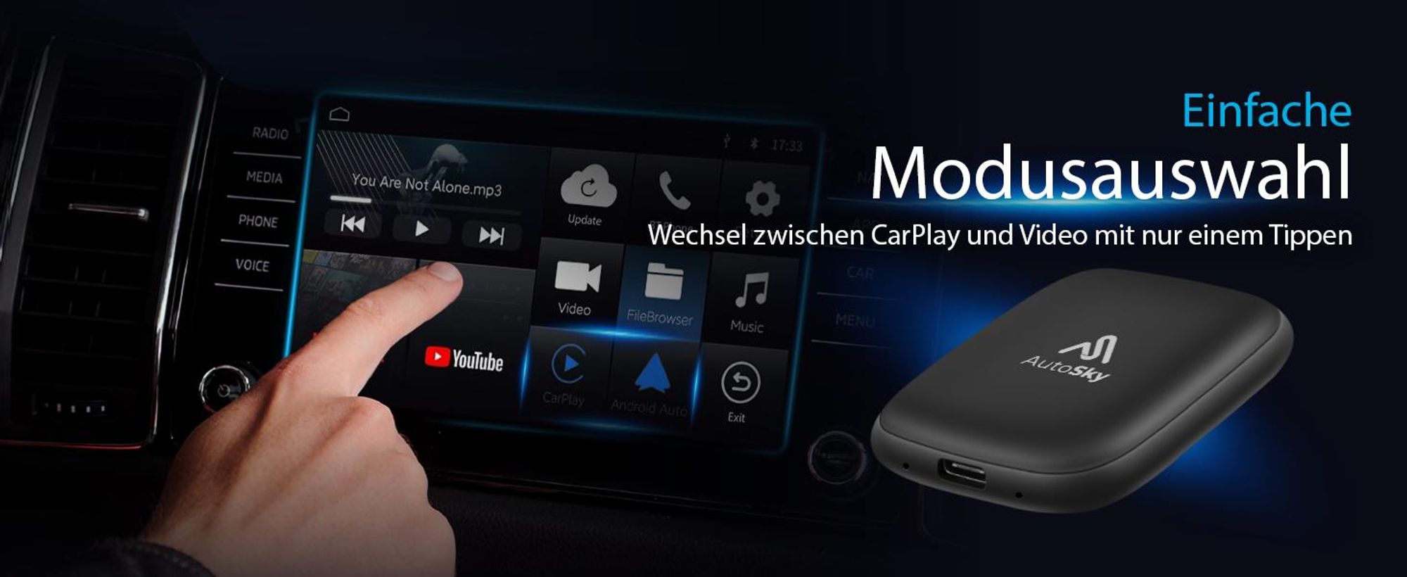 AutoSky Wireless CarPlay & Android Auto AI Box Lite – Für Fahrzeuge mit Wired Ca