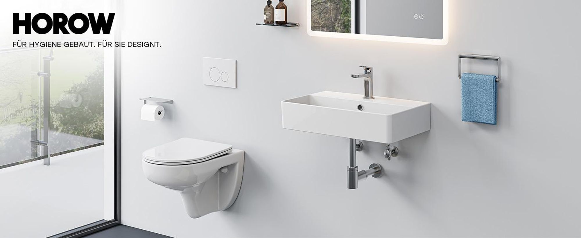 HOROW Waschbecken Wandmontage Waschtisch 56 x 36cm Keramik Hängewaschbecken Rechteckig Aufsatzwaschbecken mit Hahnloch und Überlauf für Klein Gäste WC