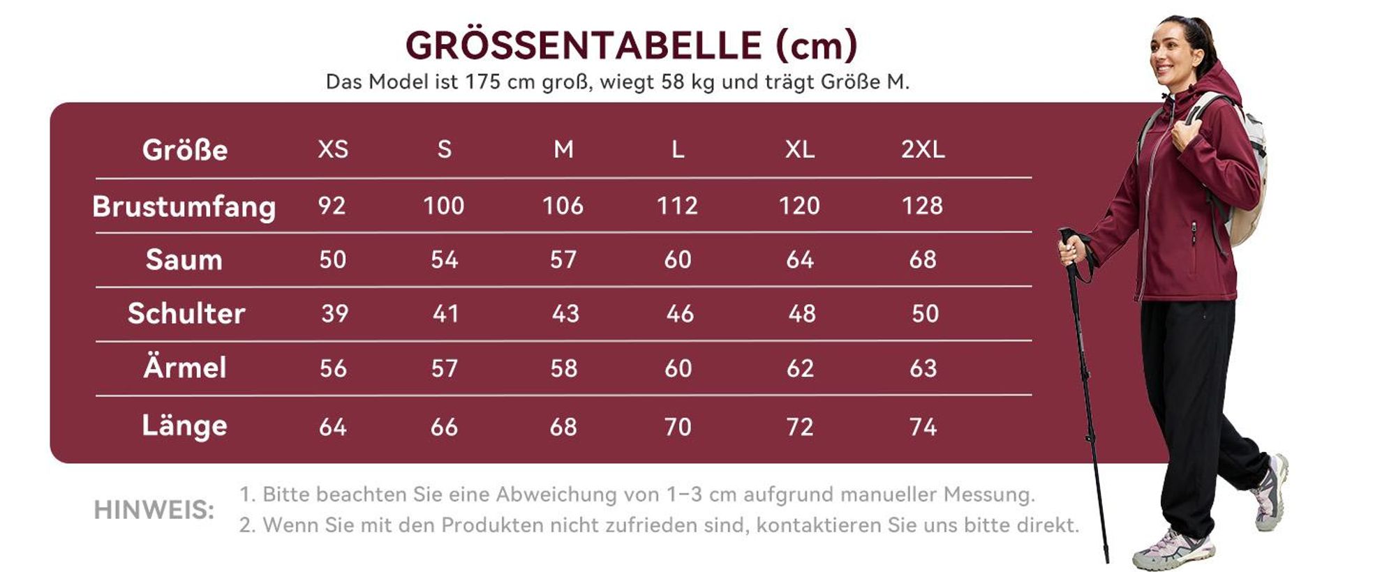BUBW Damen Softshelljacke wasser- und winddicht mit Kapuze Gefütterte Outdoor-Jacke mit Reflexstreifen Verstellbare Manschetten