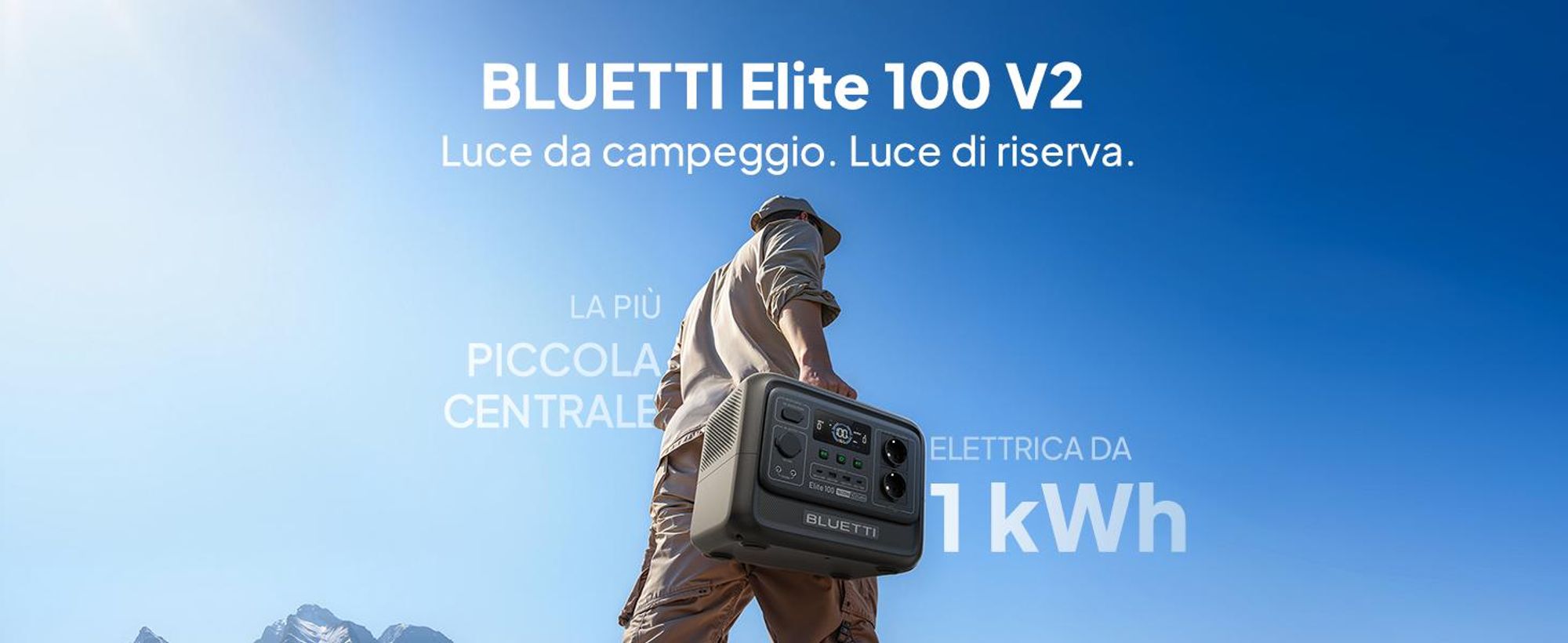 BLUETTI Elite 100 V2 + Caricatore 1 Stazione di alimentazione portatile, batteria di backup da 1024Wh con 2 uscite AC da 1800W, generatore solare per campeggio, interruzioni di corrente
