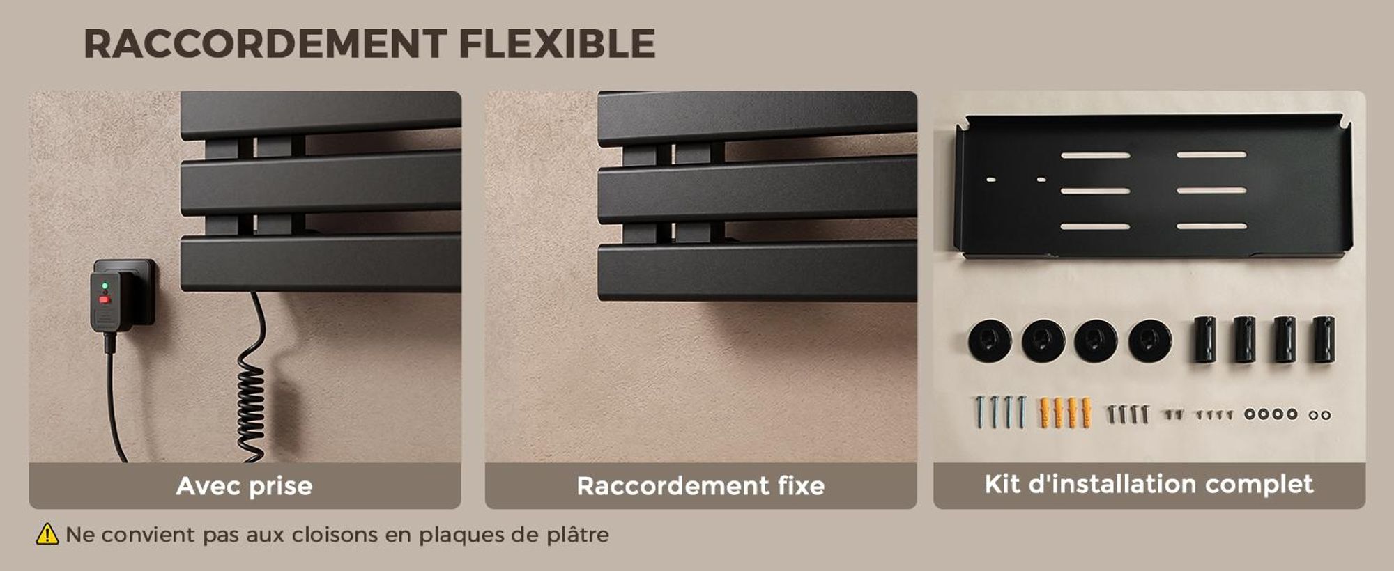 S'AFIELINA Sèche-serviettes électrique avec étagère  1050×500 mm 335 W Noir,Radiateur sèche-serviettes connecté WiFi, chauffage en fibre de carbone