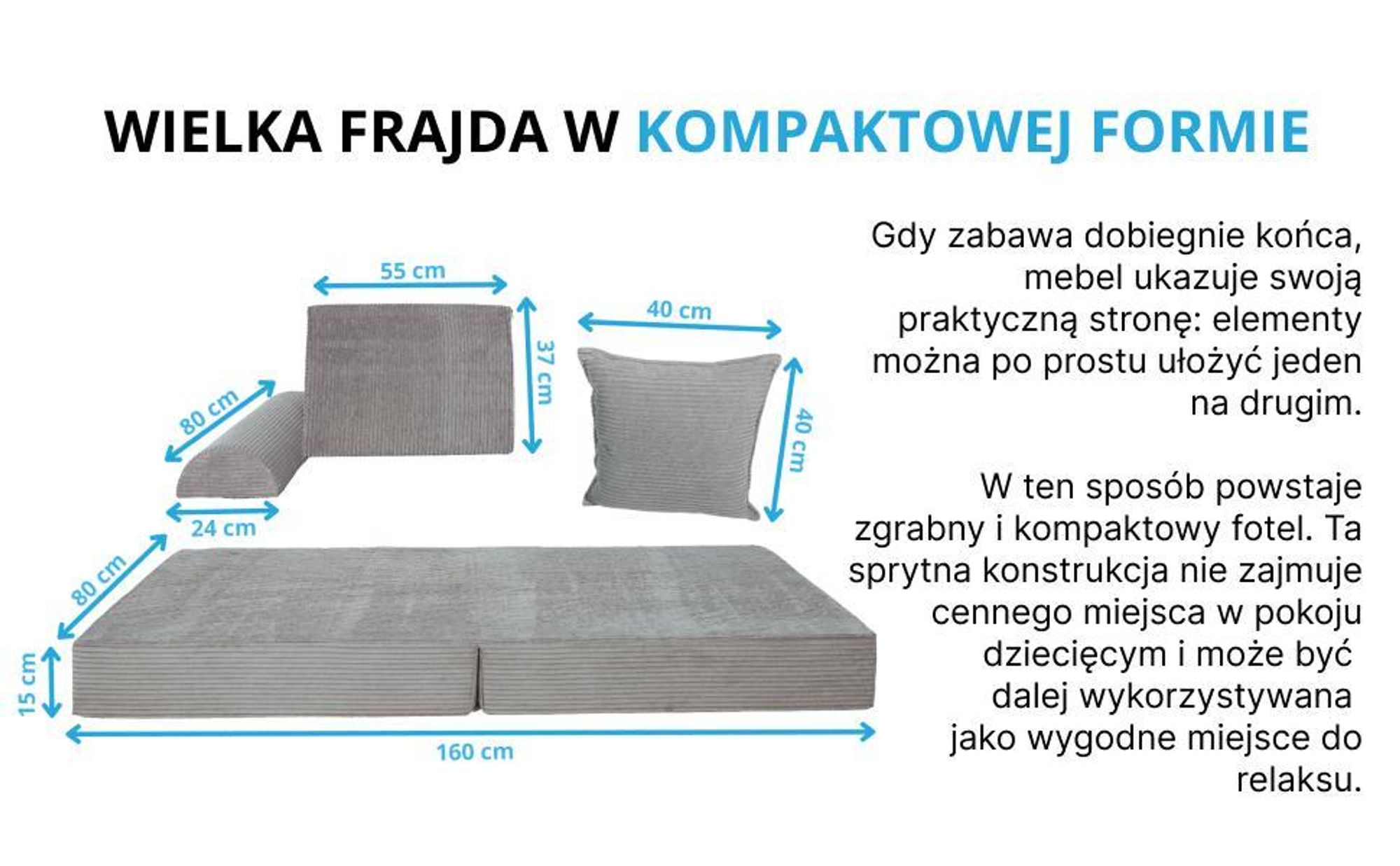 sofa kanapa fotel dziecięca zabawy klocki piankowe sztruks rozkładana