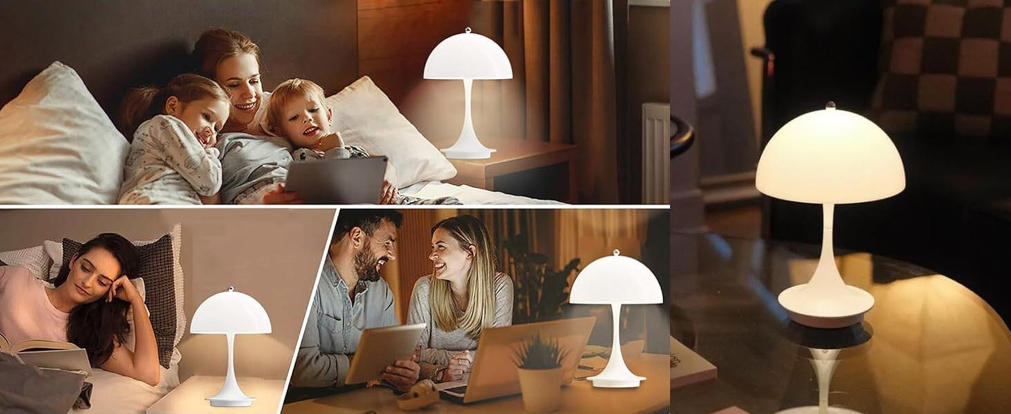 KUGI LED Tischlampe kabellos mit Touch Dimmbare LED Akku,Nachttischlampe,Pilz Tischleuchte USB Aufladbar,Schreibtisch Lampe Acryl
