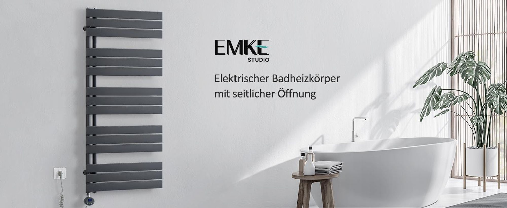 EMKE Handtuchtrockner Elektrisch Asymmetrie Badheizkörper mit Timing Thermostat Handtuchwärmer 762 x 600mm Anthrazit Handtuchhalter Heizkörper mit 400W Heizstab