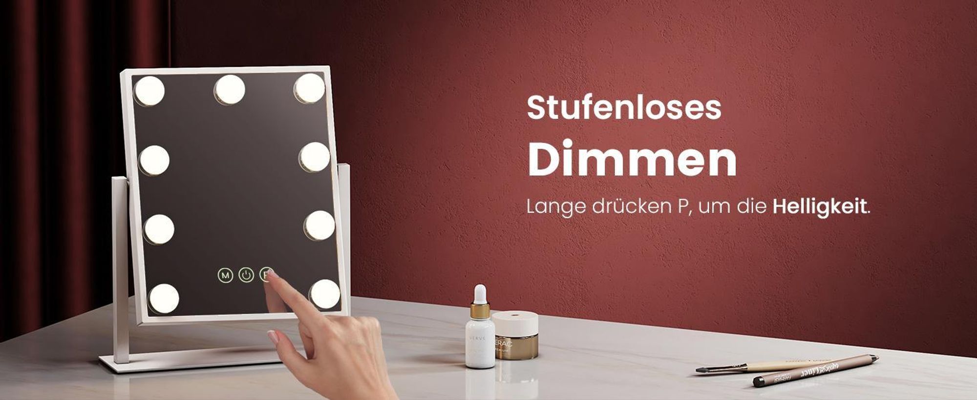 EMKE Kosmetikspiegel mit LED Belechtung 47.5X36.5cm Schminkspiegel 7x Vergrößerung 3 Lichtfarben Dimmbar 360° drehbar, Weiß