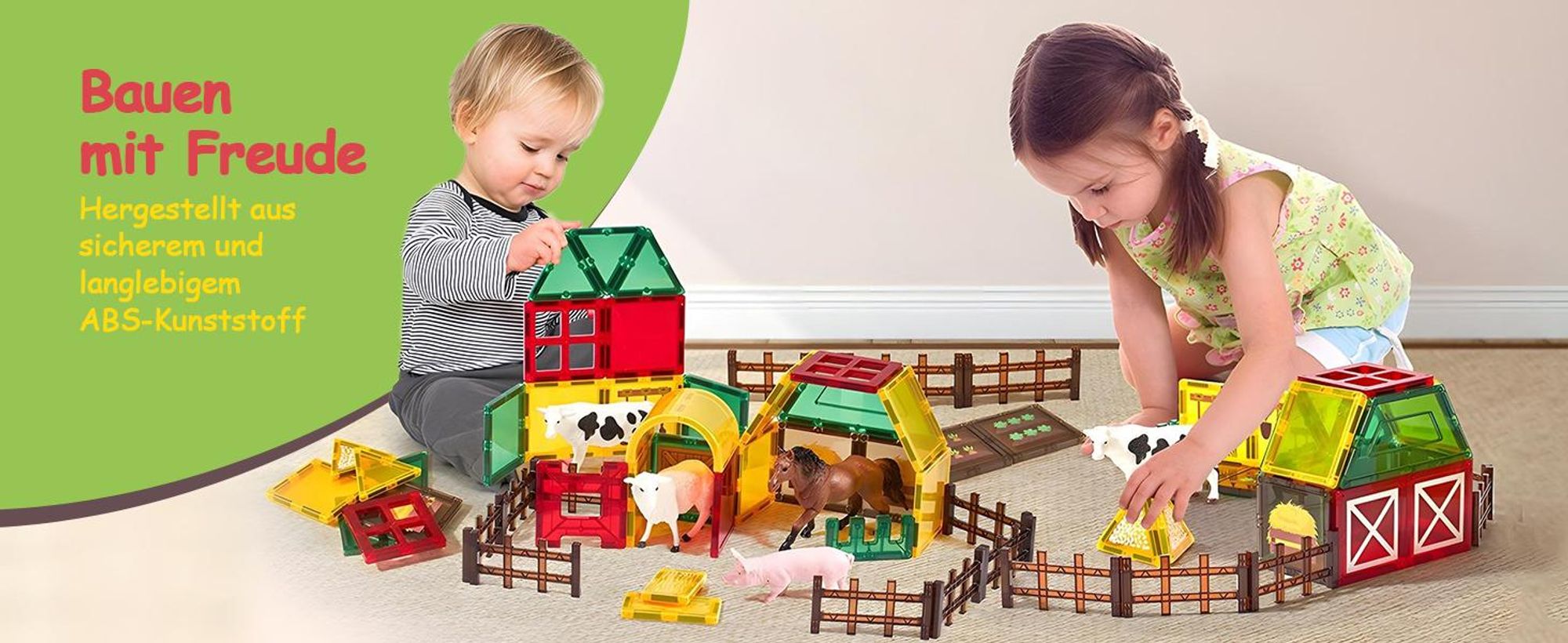 Olvy Magnetische Bausteine Montessori Spielzeug 80 pcs -Magnetic Tiles Kinder -Magnetbausteine - Magnetisches Konstruktionsspielzeug, Magna, Bauernhof