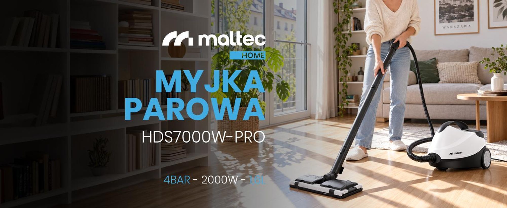 Myjka parowa czyścik parownica MalTec HDS6000W-PRO z akcesoriami, sterylizacja parowa, do okien, dywanów, podróg, 2000W
