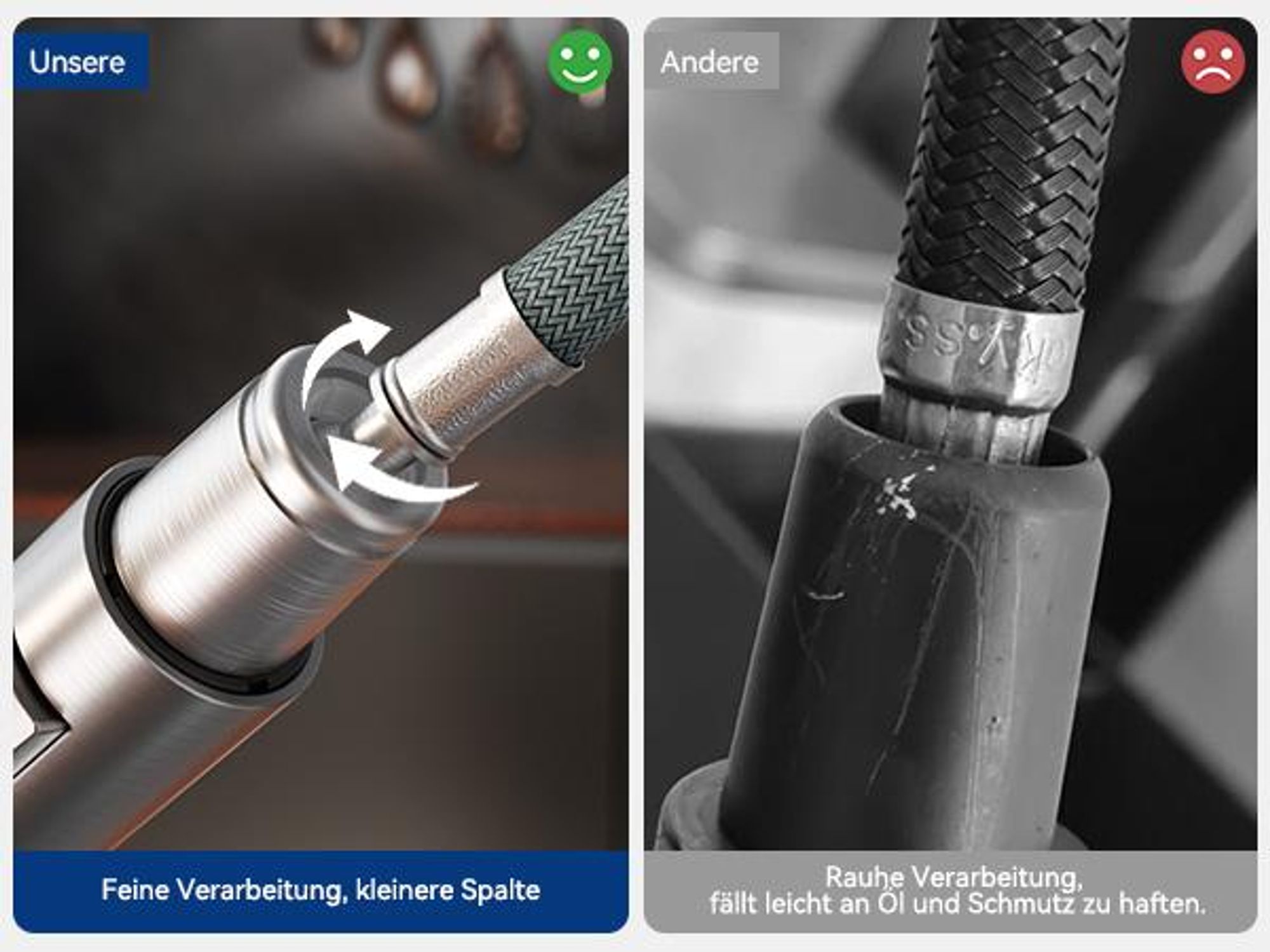 Wasserhahn Küchenarmatur, 360° Drehbar Spültischarmatur, Cecipa Ausziehbare Küchenarmatur 304 Edelstahl, Ausziehbarer Wasserhahn, Gebürstet