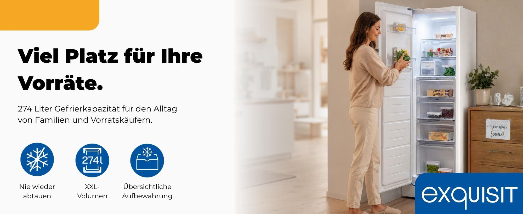 Exquisit Gefrierschrank 274 l No Frost | Energieklasse C | Schnellgefrieren | digitale Temperaturanzeige | leise 39 dB | GS5295-NF-H-040C weiss