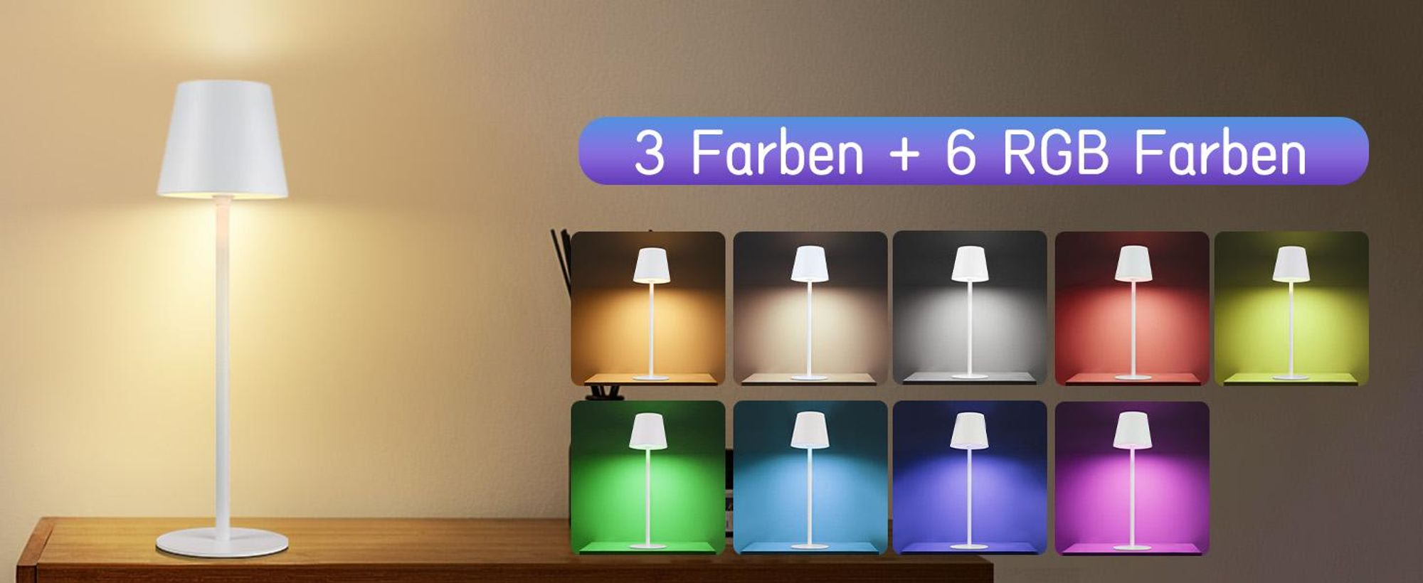 ZMH Lampe de table LED sans fil Lampe de chevet tactile Lampe de table dimmable Blanc IP54 Lampe de table de chevet USB rechargeable Veilleuse de table en métal