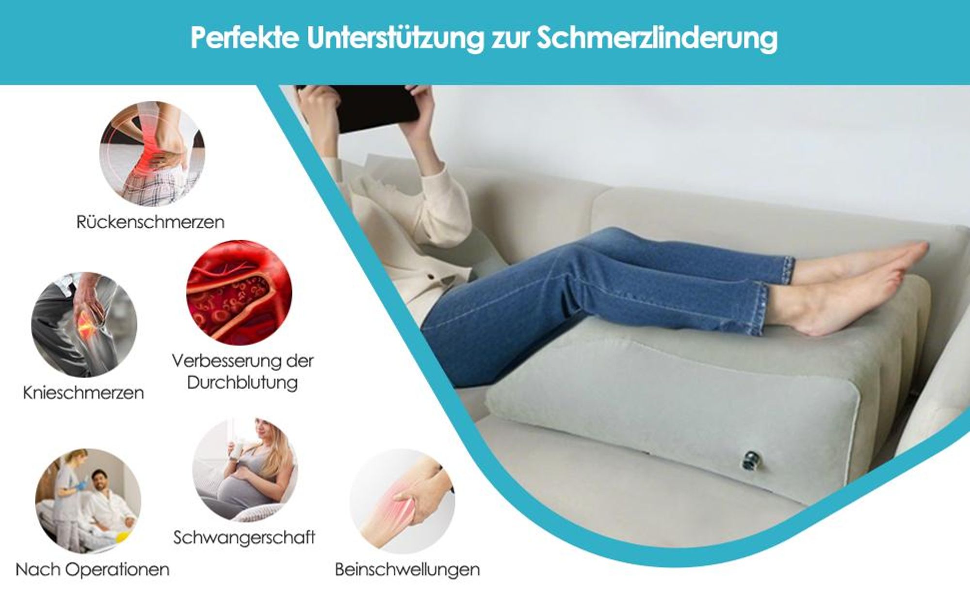 Venenkissen, Beinkissen, Beinhochlagerungskissen, Lagerungskissen, Keilkissen Beinerhöhung, Fördert die Durchblutung und reduziert Schwellungen