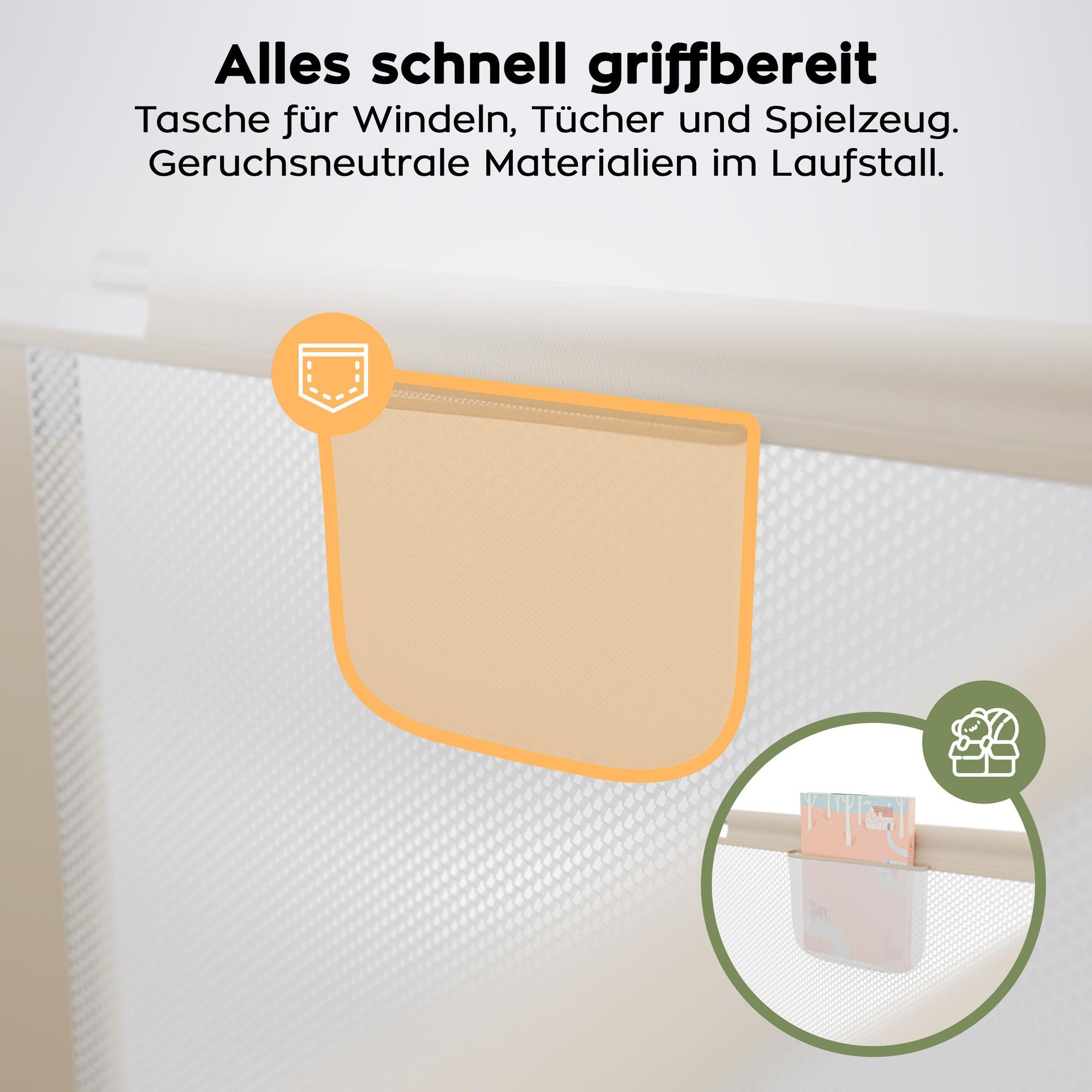 Laufstall Laufgitter 120 x 180 cm Krabbelgitter mit atmungsaktivem Netz Playpen Tragetasche  Laufgitter faltbar mit Tür von 6 bis 36 Monaten Beige