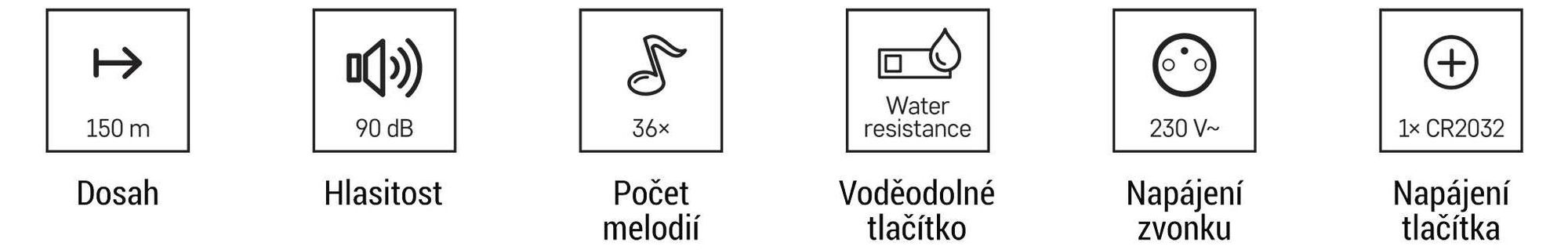 EMOS zvonek / sada s vodotěsným tlačítkem, 36 melodií, barevná signalizace, dosah 150 m, 90 dB, napájení do zásuvky/bateriové, bílý, P5737