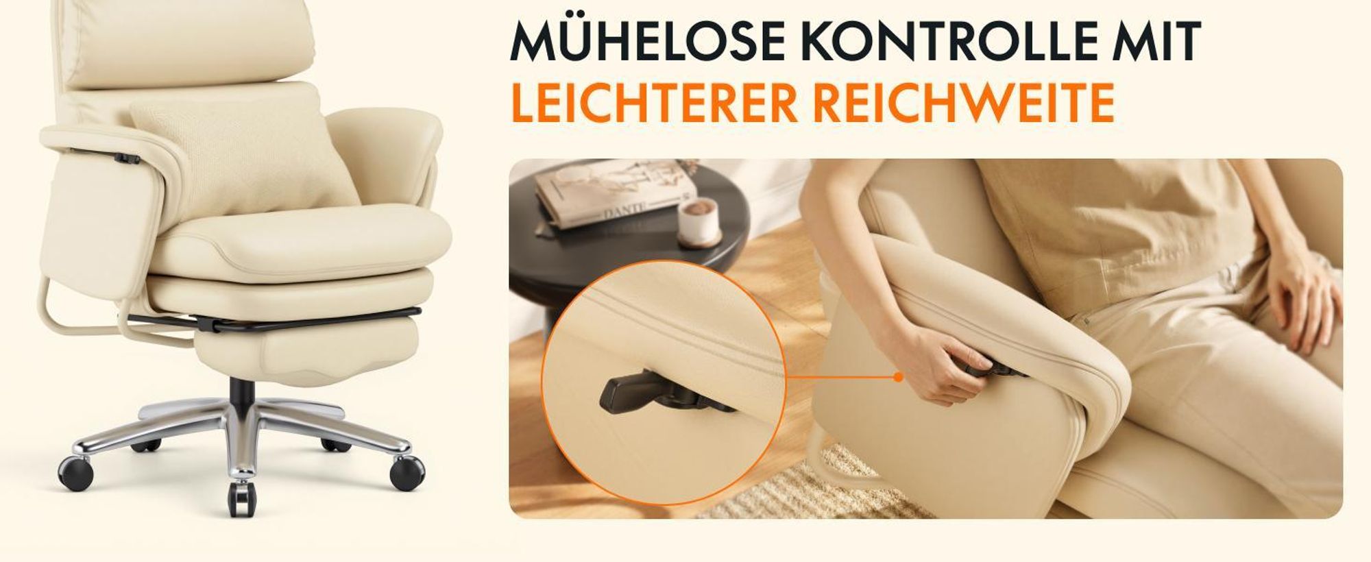 FLEXISPOT HC4 Pro 3-in-1 Chefsessel Bürostuhl mit 165° Liegefunktion, 3D-Kopfstütze, kratzfestem & wasserabweisendem Kunstleder und Fußstütze, Schwarz