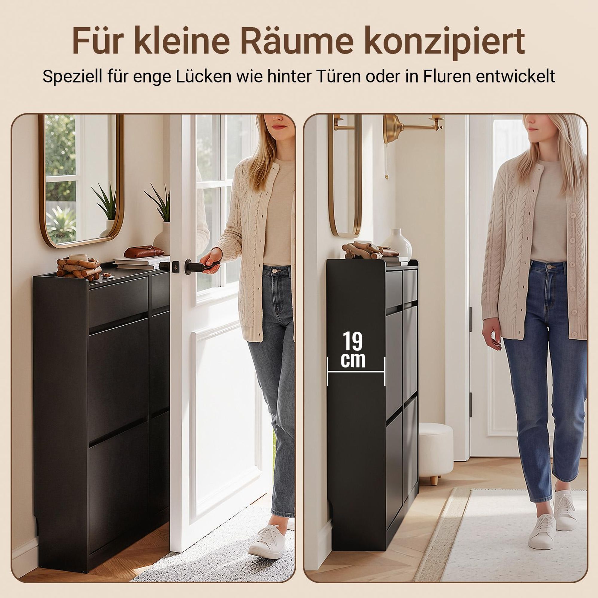 SoBuy Schuhschrank mit Klapptüren und Schubladen, moderner Schuhschrank für Diele, schwarz Rechteckiger Korpus FSR169-SCH