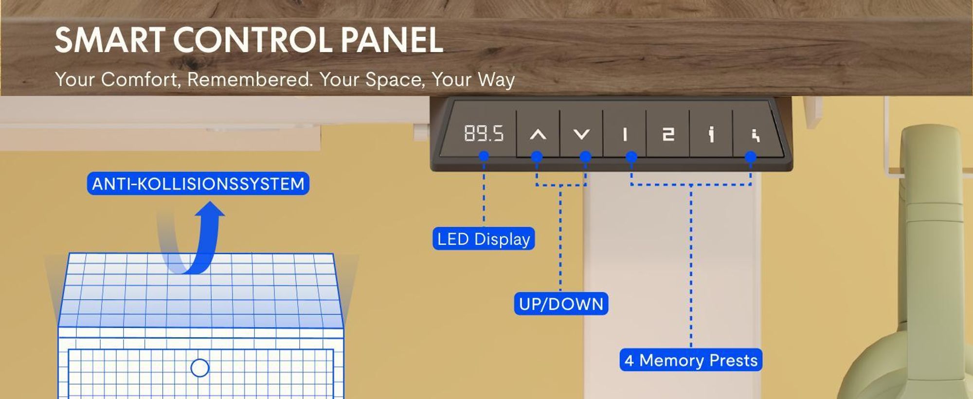FLEXISPOT EN1 Höhenverstellbarer Schreibtisch EU 160x80cm, 25MM Einteilige Tischplatte, 100 kg Tragkraft, 4 Memory-Funktion, Kaffee-Eiche Optik