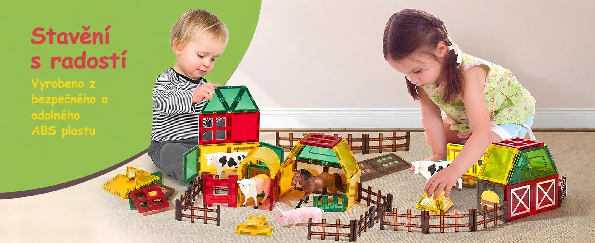 Olvy Magnetické stavební kostky Montessori Toys 80 ks -Magnetické kostky pro děti -Magnetické stavební kostky - Magnetická stavební hračka, Magna, farma