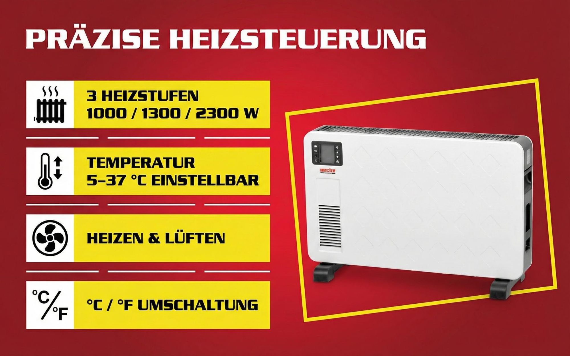 HECHT 3623 Elektroheizung | 3 Leistungsstufen | Stromsparend | Fernbedienung | Thermostat | Timer
