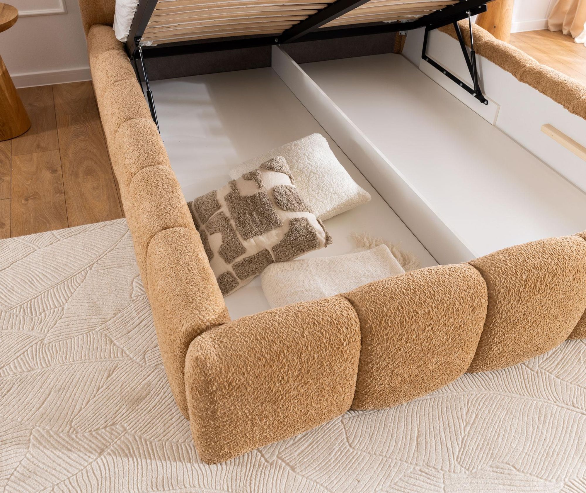 Polsterbett SOFIA 180x200 - mit Bettkasten, Doppelbett mit Stauraum und Lattenrost, Boxspringbett-Optik, ohne Matratze, Bett - Schwarz