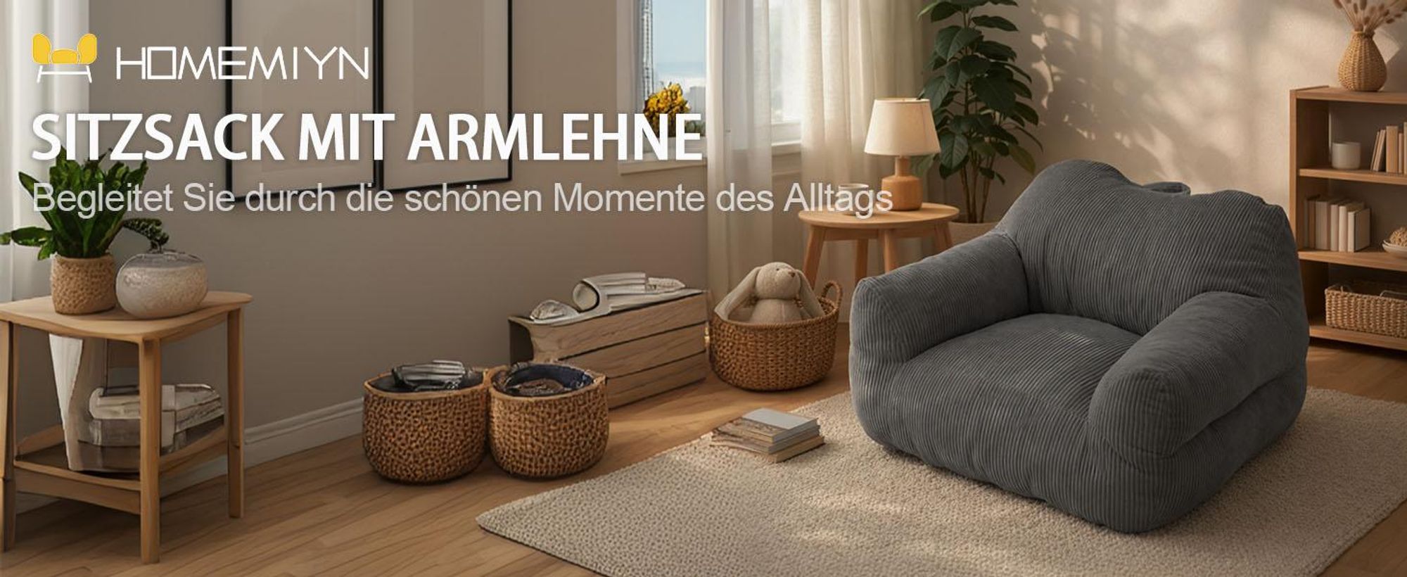Übergroßer Sitzsack für Erwachsene, Füllung aus Schaumstoffflocken, flauschiges Bodensofa, quadratisch, Grau