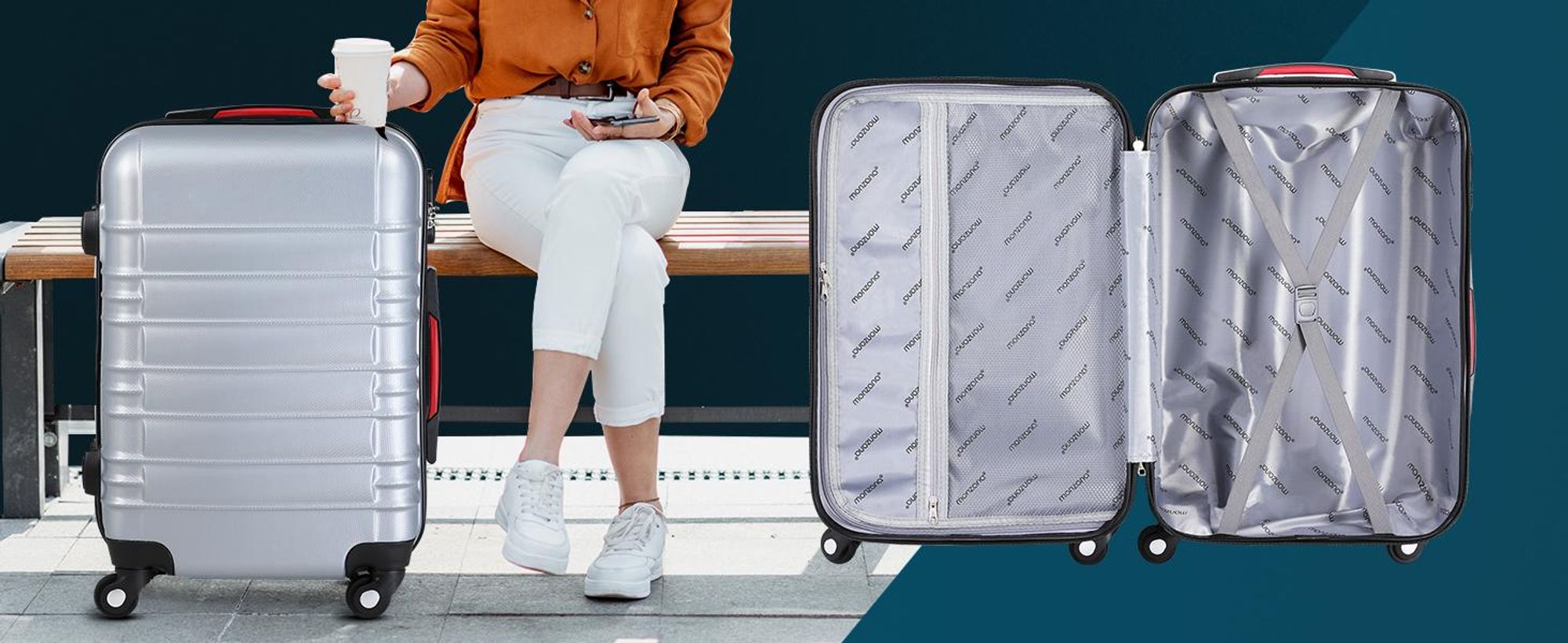 MONZANA® Kofferset 4tlg Hartschalen Koffer S-M-L-XL Gel-Griffe 4 Rollen ABS Hardcase Schloss Füße Trolley Rollkoffer Reisekoffer Set Silber
