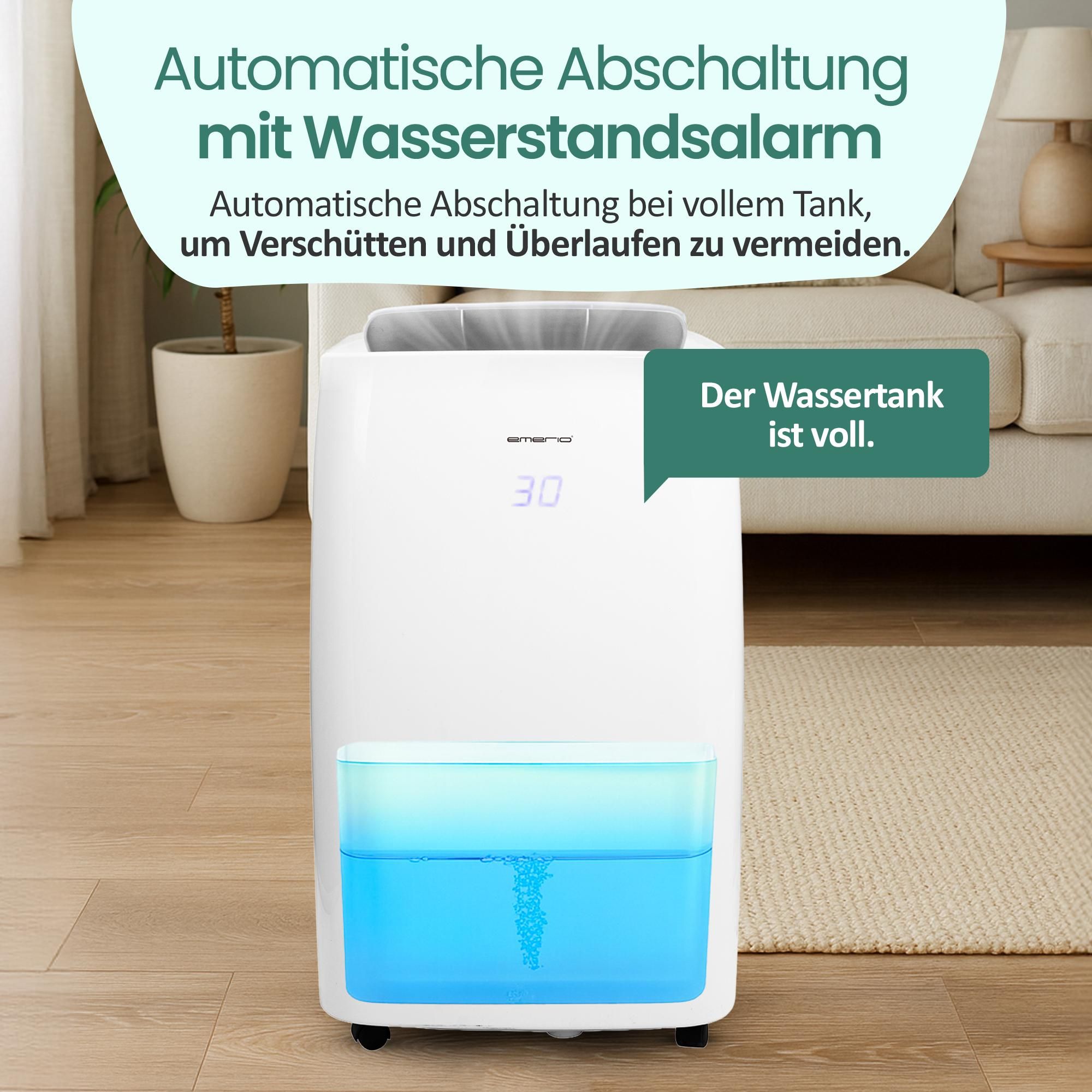 Emerio Luftentfeuchter mit digitalem Display – 20 L pro Tag – Wäschetrocknungsfunktion – 6-Liter-Wassertank – 2 Geschwindigkeiten – DH-122844