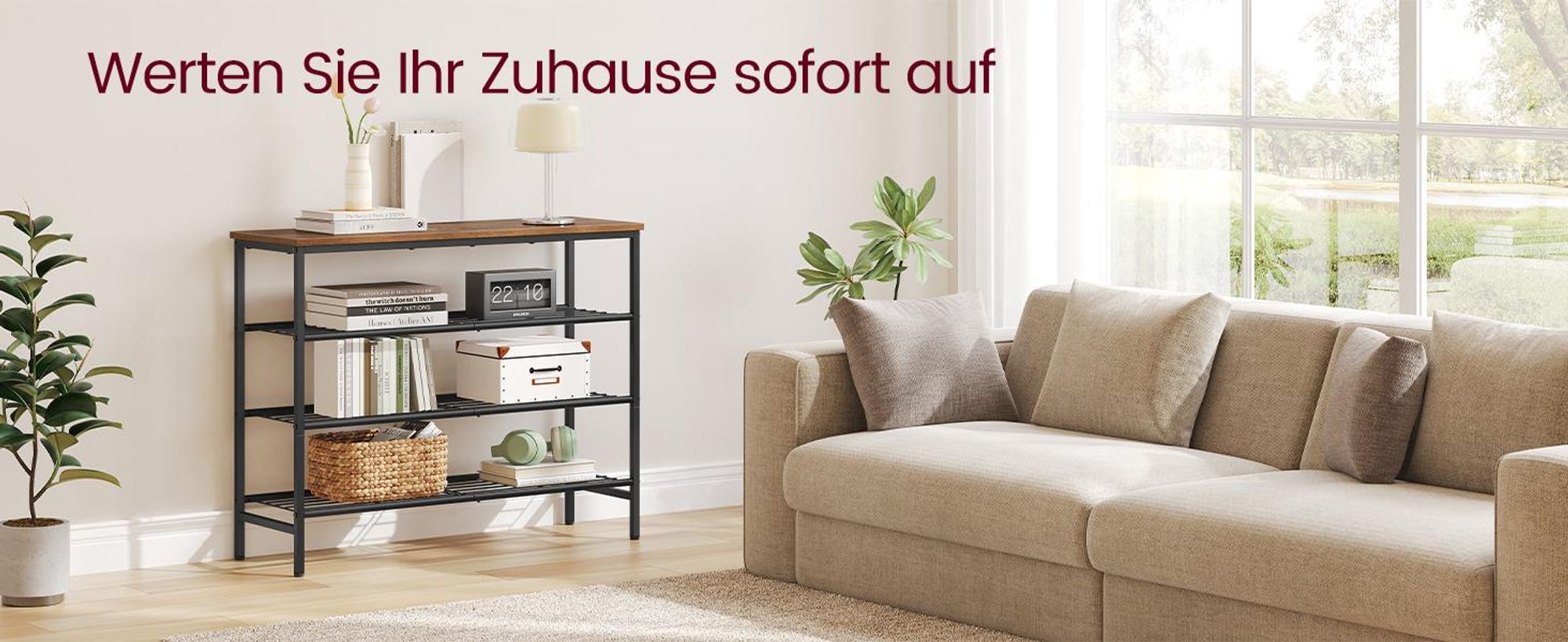 VASAGLE Schuhbank, Schuhaufbewahrung, Schuhregal, Metallrahmen, 4 Ebenen, für bis zu 12-16 Paar Schuhe, braun-schwarz