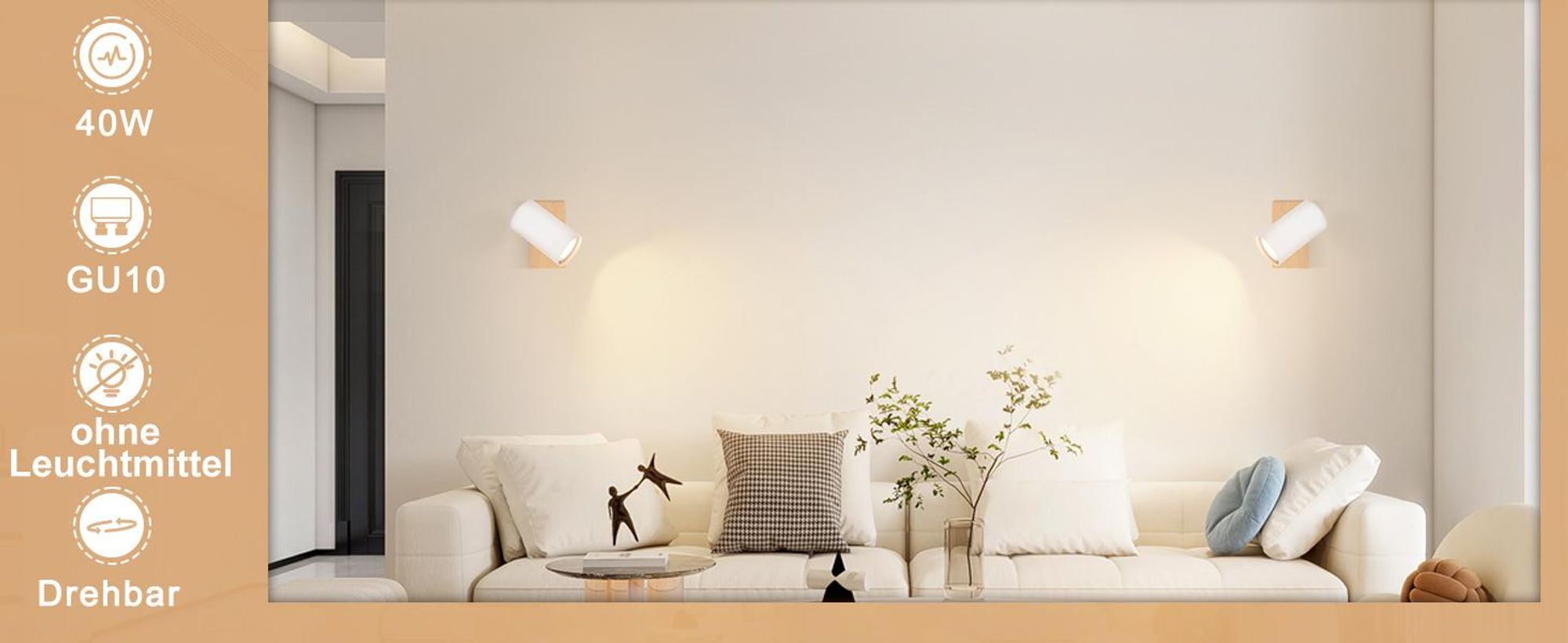 ZMH Deckenleuchte Weiß Deckenstrahler 1 Flammig Holz Deckenlampe GU10 Deckenspots Schwenkbar 350° Spotslight für Wohnzimmer Schlafzimmer Küchen Korridor Esszimmer