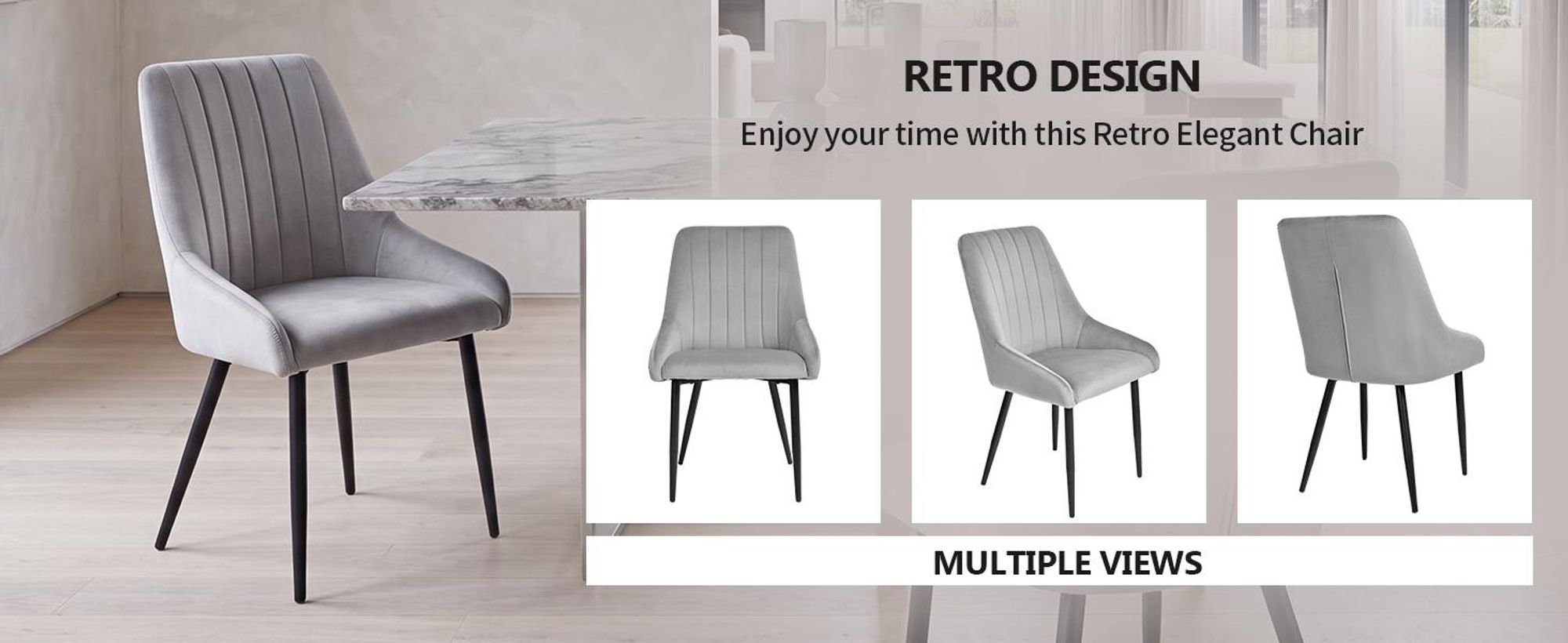Duhome Set di 2 sedie da pranzo imbottite in velluto, sedie dal design retrò con gambe in metallo, grigio