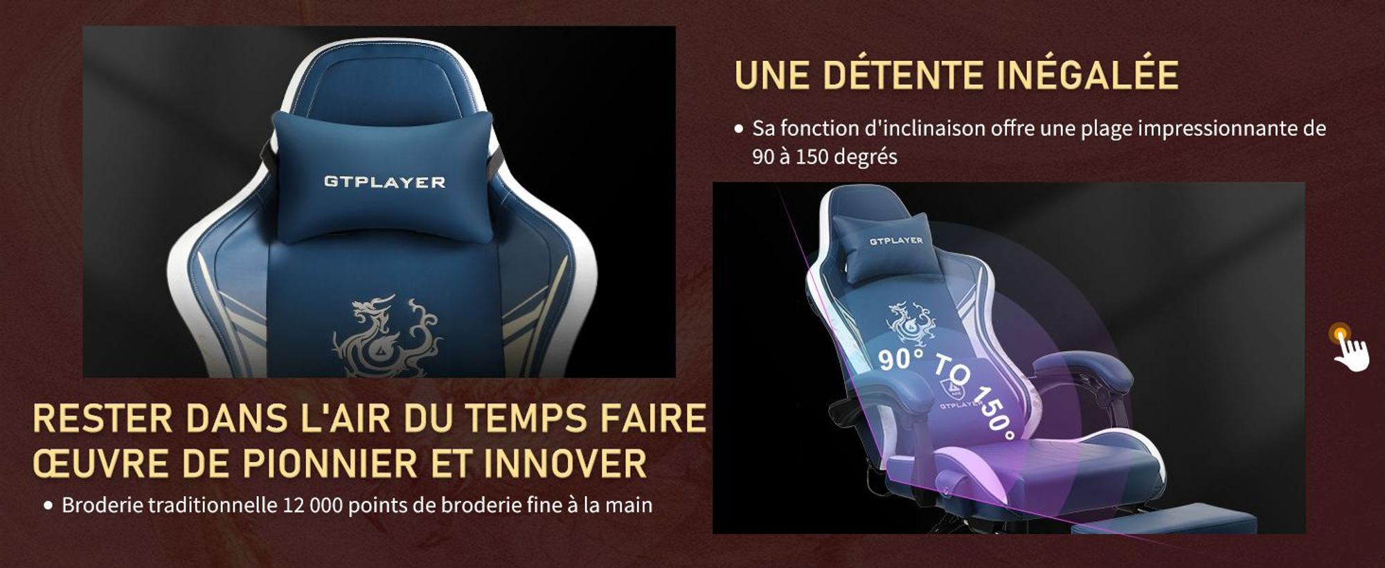 GTPLAYER Chaise de jeu Chaise de jeu avec haut-parleurs Bluetooth et repose-pieds, Dragon Series chaise de bureau, fauteuil pivotant ergonomique, chaise d'ordinateur bleu
