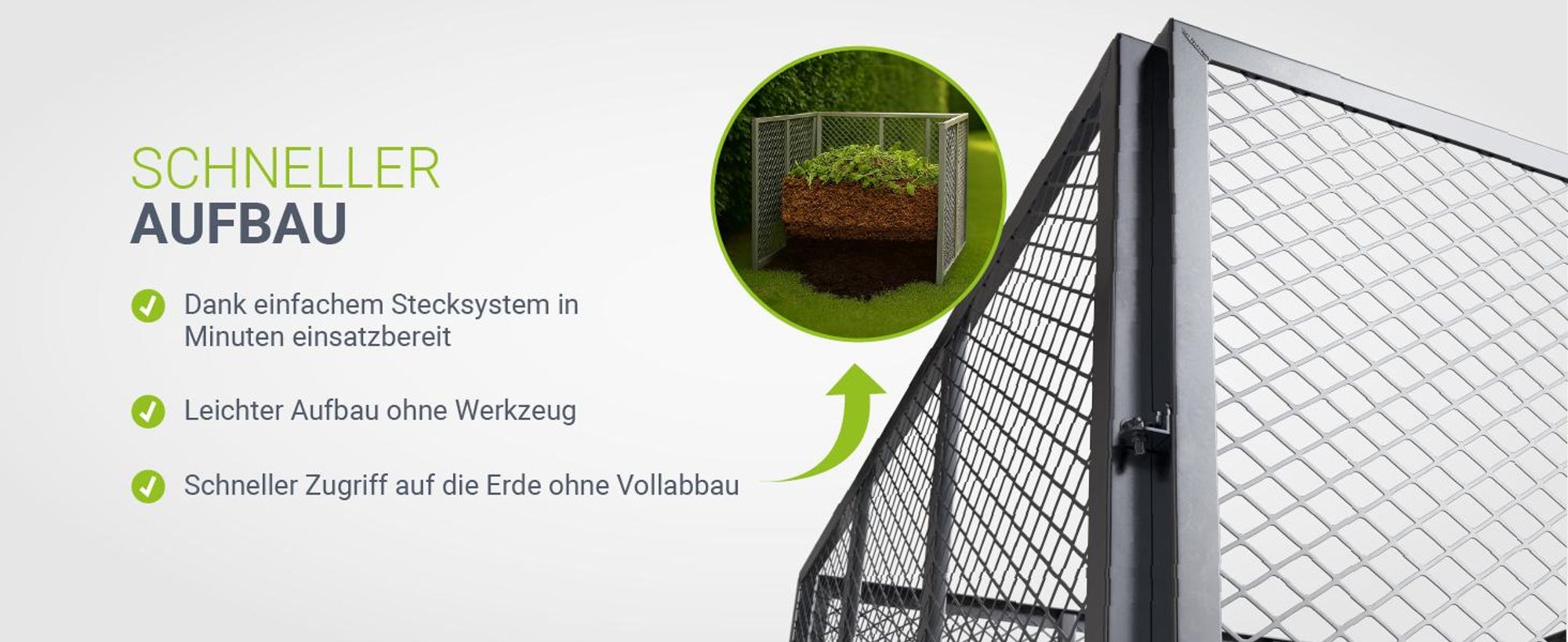 Juskys Metall Komposter 800 L, stabil, wetterfest & kompaktes Stecksystem – Silber