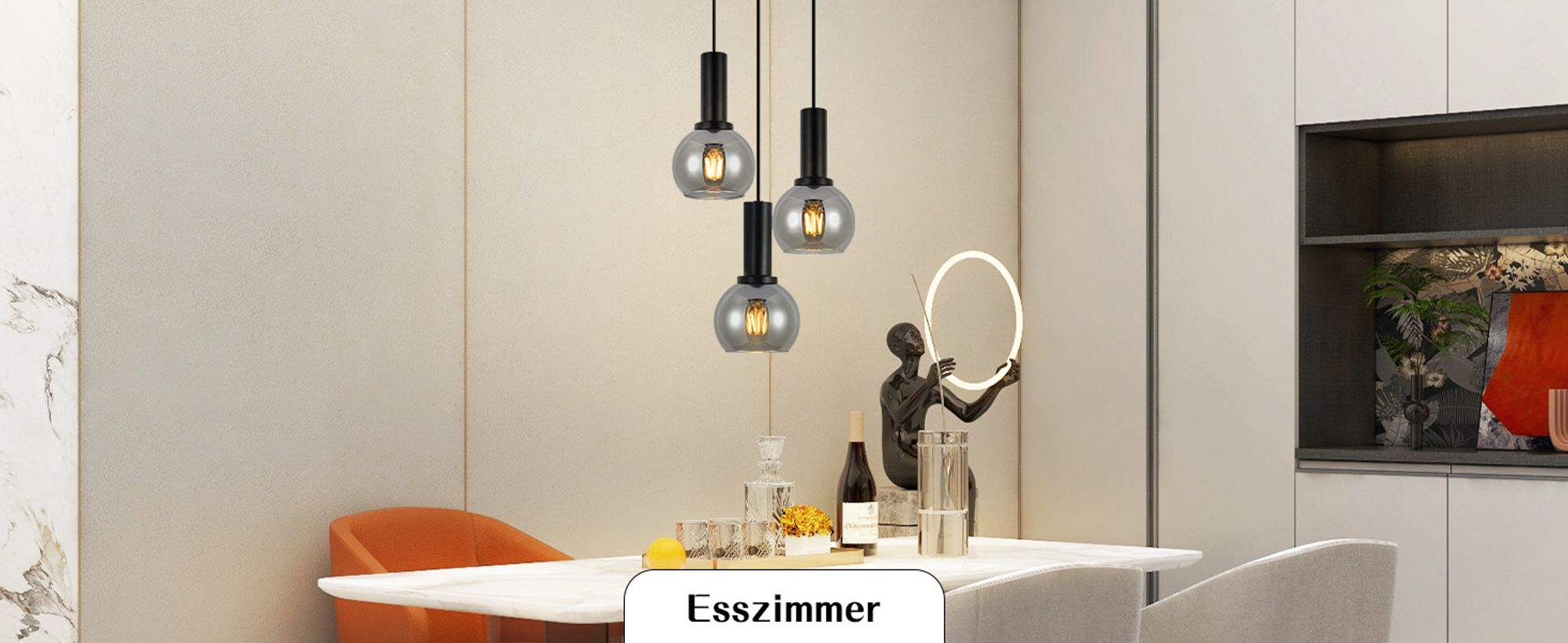 ZMH Pendelleuchte Esstisch Hängelampe Glas 3 Flammig Hängeleuchte Vintage Esszimmerlampe E27 Retro Hängend Esszimmerlampe Höhenverstellbar Pendellampe für Schlafzimmer Bar (ohne Leuchtmittel)