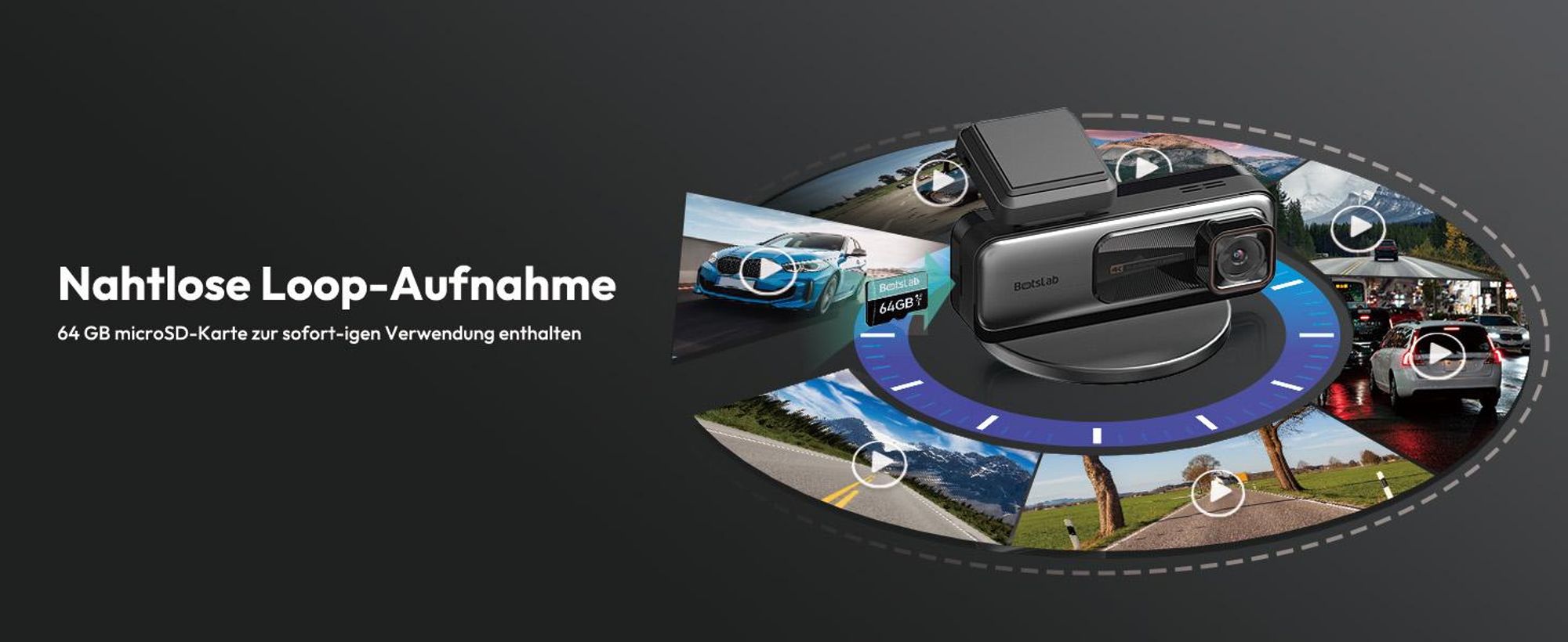 BOTSLAB Dashcam Auto Vorne Hinten, 4K Dashcamera Auto Dashkamera GPS WiFi, Dual Autokamera 64GB SD Karte, ADAS, Nachtsicht, 170°Weitwinkel, WDR, 2,45"