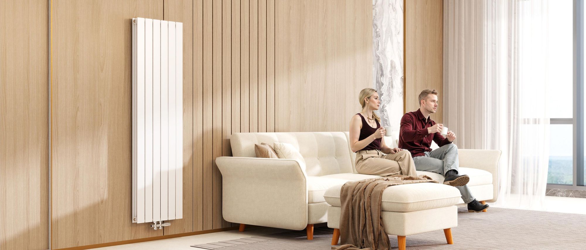 AICA Design Röhren Heizkörper Paneelheizkörper Vertikal Mittelanschluss Doppellagig 1800x472mm Weiß