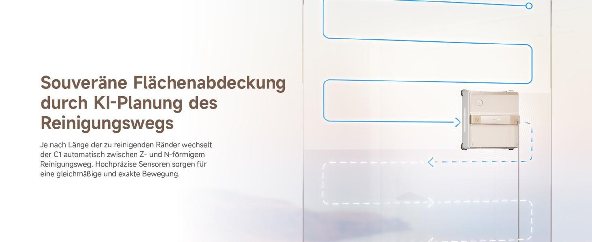 Dreame C1 Fensterputzroboter,5500Pa Saugkraft,Stabil und sicher,Nass- und Trockenreinigung,Dual-Spray,CornerClean,Intelligente Navigation,3h Laufzeit