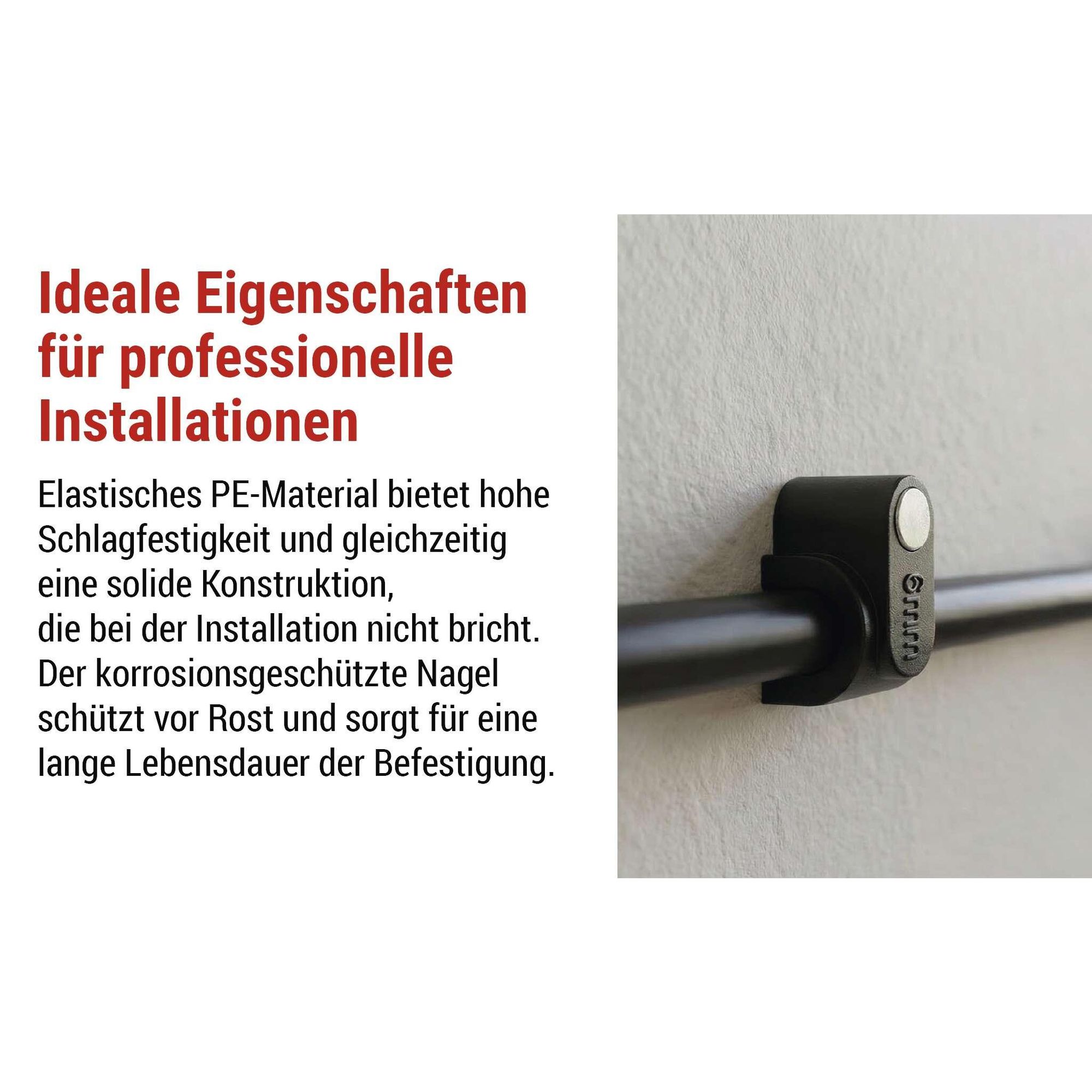 EMOS 50 Stück Kabelschellen mit Nagel, für Ø 6 mm, bruchfester PE-Kabelhalter mit Stahlnagel für Außen, rostfrei, -40–80°C, UV-Schutz, schwarz, A2821