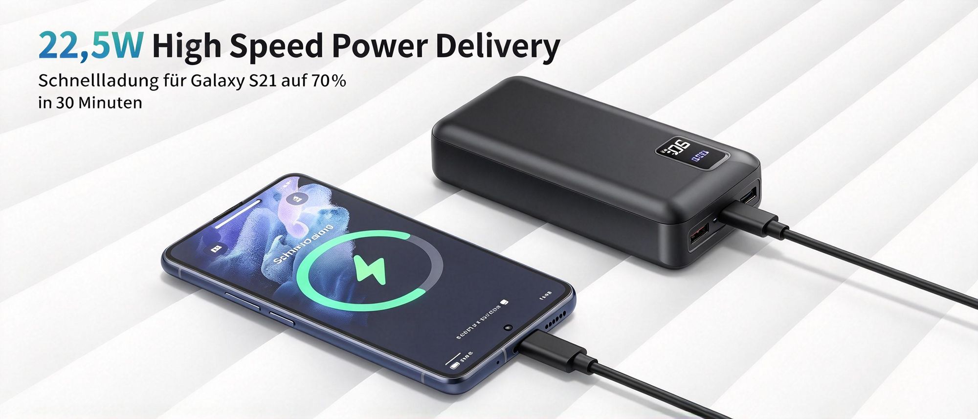 Powerbank, 50000mAh Externer Akku, 22,5W Schnellladegerät, Tragbares Ladegerät, mit LED Display, 3 Ausgängen 2 Eingängen, für iPhone/Samsung