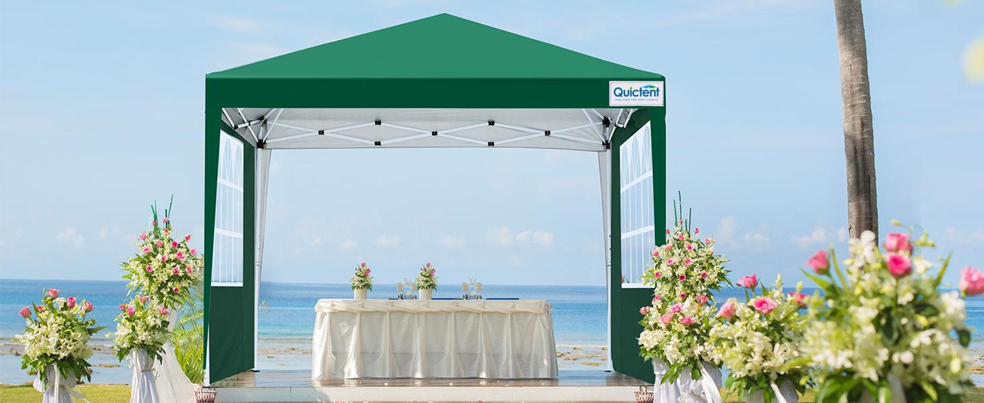 Quictent Pavillon 3x3m Faltpavillon mit 4 Seitenteilen, Wasserdicht Gartenpavillon mit Rolltasche, Partyzelt Gartenzelt, Grün
