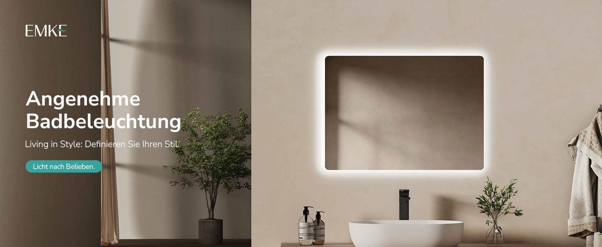 EMKE Badspiegel mit Beleuchtung Randlos 70×50cm, 6500K Kaltweiß, Wandschalter-Steuerung