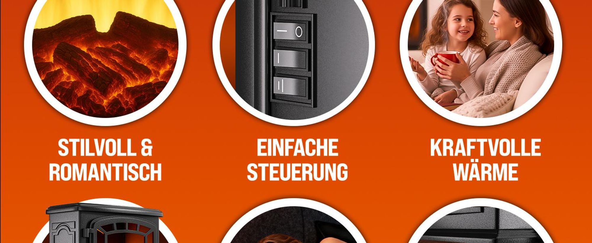 Monzana Elektrokamin mit Heizung 2000W Heizlüfter LED Flammeneffekt Schwarz
